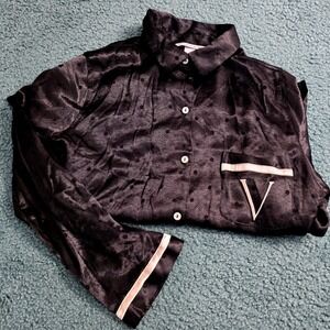 Victorias Secret Black Dot Pajama Set Shirt Pants Satin Lounge Sleepwear L